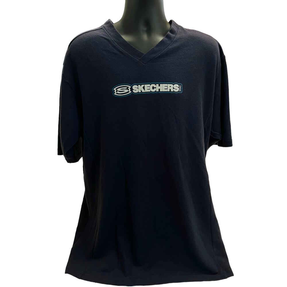 Vintage Skechers USA Logo T-Shirt Men’s V-Neck Navy Blue -, Made in USA Y2K‎